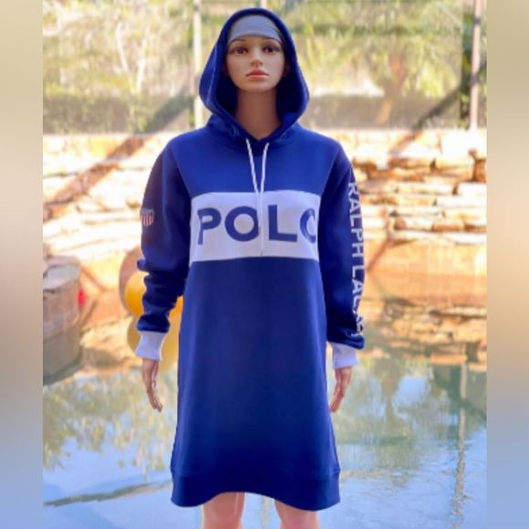Polo Ralph Lauren Women Polo Logo Colorblock Fleece Hoodie Dress - Picture 2 of 8